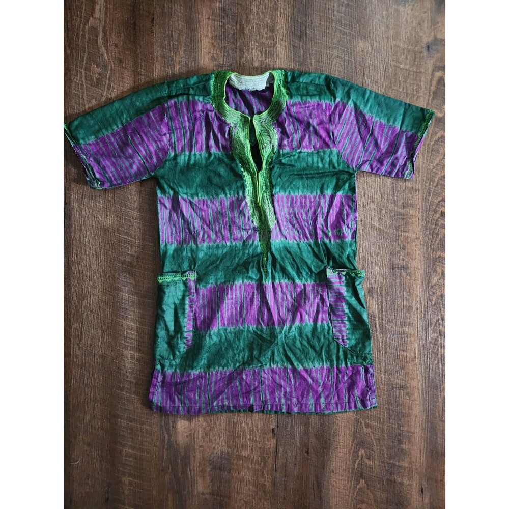 Mens Green & Purple Dashiki Shirt Dress Approx Size Small
